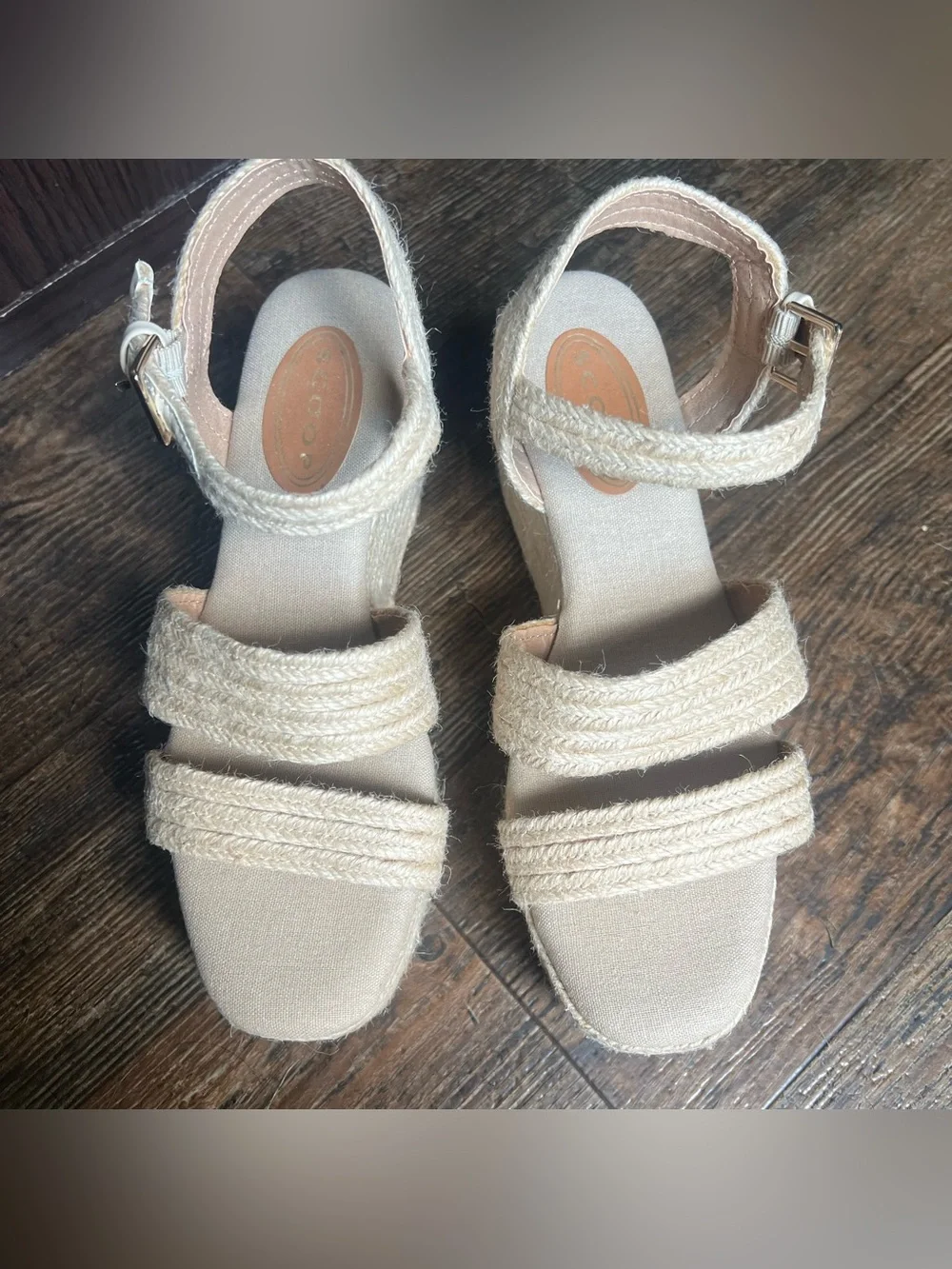 Scoop Natural Beige Jute Espadrille Double Strap Platform Wedge Sandals Size 7